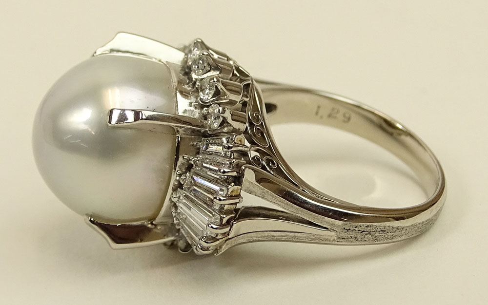 Lady's South Sea Pearl, Approx. 1.25 Carat Diamond and Platinum Ring. Pearl measures 13mm. - Image 4 of 7