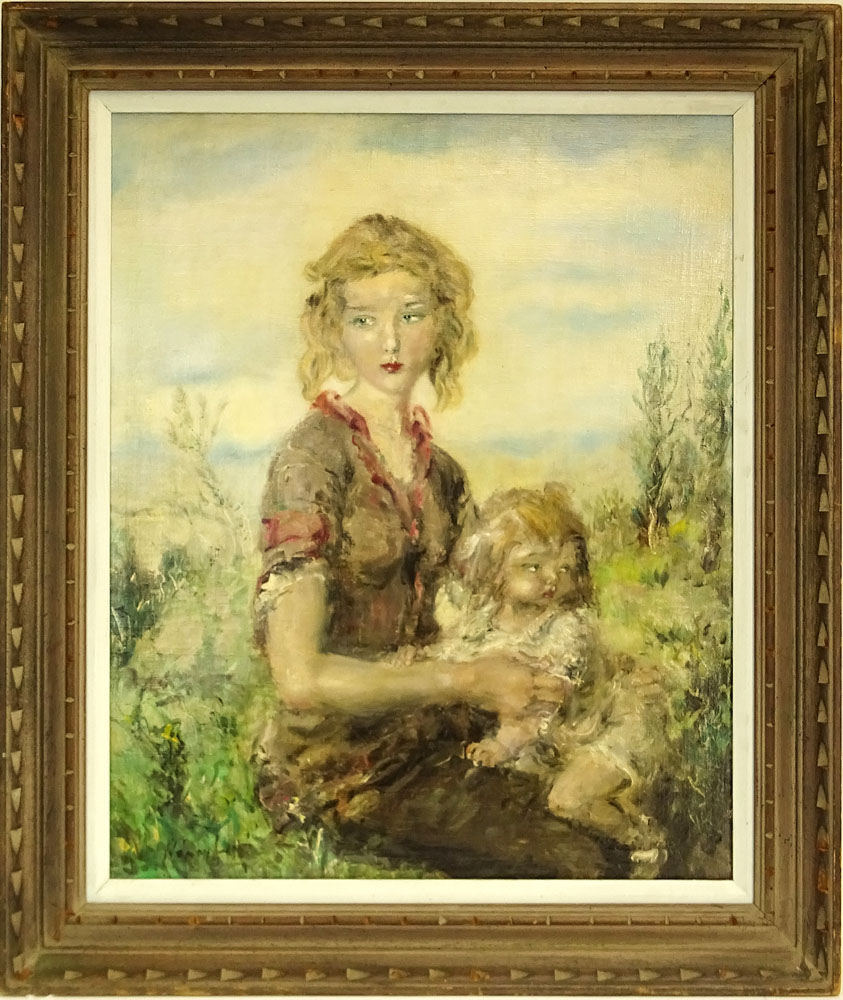 Aurel Naray, Hungarian (1883-1948) Oil on Canvas, Mother and Child. Signed lower left. Good - Image 2 of 3