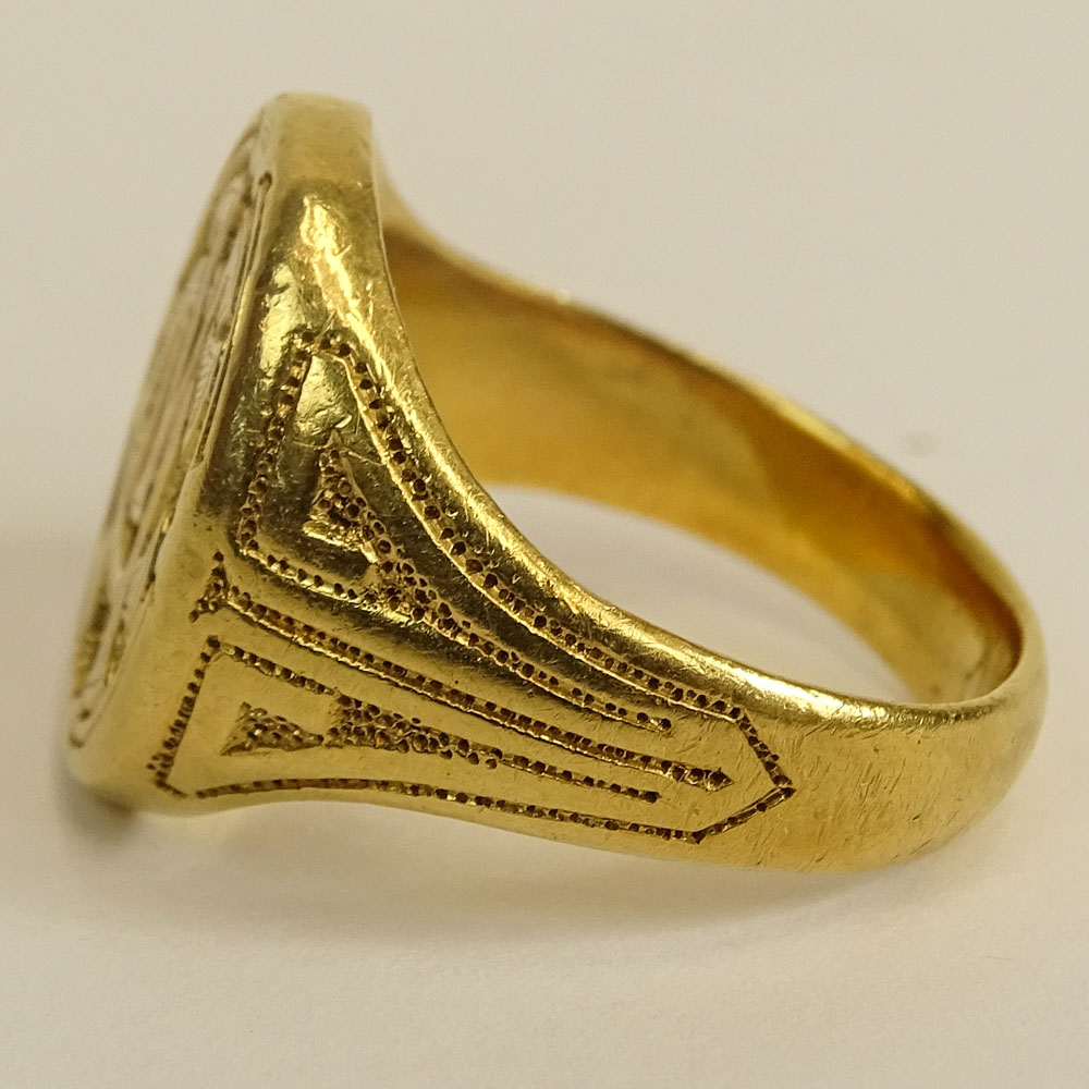 Antique 18 Karat or Higher Yellow Gold Signet "CM" Ring. Unsigned. Good antique condition. Ring size - Image 3 of 5