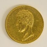 1834 Sardinian 100 Lire Gold Coin "CAR. ALBERTVS D. G. REX SARD. CYP. ET HIER". The gallery does not