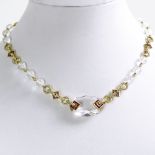 Art Deco Design 18 Karat Yellow Gold Necklace with Carved Rock Crystal Beads Accented throughout