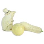 Lot of Three Carved Ivory Items. Includes a ball 2-1/2", a prickly pear 5" (minor loss to stem),
