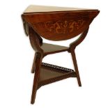 Antique Edwardian Style Inlaid Rosewood Handkerchief Table. Triangle shape with Chimera motif.