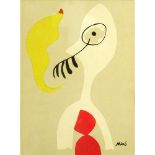 Vintage after Joan Miro Print. Small break to glass upper right. Measures 11" x 8", frame measures