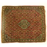 Small Semi Antique Persian Bijar Carpet with Turquoise Diamond Medallion. Tight weave. Unsigned.