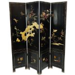 Vintage Mid-Century Chinese Four-Paneled Screen. Enamels, inlaid and decorated with bone