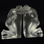 Pair Lalique "Reverie" Crystal Bookends. Signed. Good condition. Measures 8-3/4" H. Shipping $95.