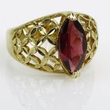 Retro Beverly Hills Gold 14K Yellow Gold and Garnet Ring. Signed. Good condition. Ring size 8.