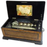 Swiss Orchestra Bells and Drum Cylinder Music Box. Ten tunes as listed on the tune sheet, signed