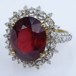 AIG Certified 8.91 Carat Oval Cut Ruby, .78 carat Round Brilliant Cut Diamond and 14 Karat Yellow