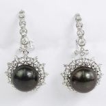 AIG Certified Tahitian Black Pearl, 1.60 Carat Round Brilliant Cut Diamond and 14 Karat White Gold