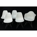 Set of Five (5) Eames Design by Herman Miller Molded Plastic Shell Chairs With Chrome Base. Includes