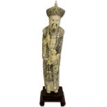 Antique Chinese Carved Ivory Emperor Figure with Wood Base. Unsigned. Minor losses otherwise good