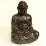 Antique Chinese Bronze Buddha Figure. Dark brown patina. Signed. Good condition. Measures 7-1/4" H x