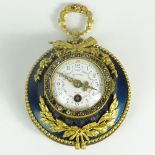 Small Antique French Bronze Mounted Enameled and Jeweled Hanging Clock. Signed Richond Paris. Key