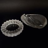 Two Lalique Crystal Ashtrays. One in the Jamaica Pattern, signed, minor scratches on bottom, 5-1/2".