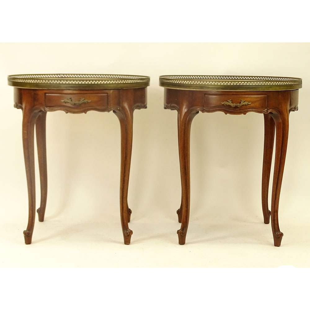 Pair of French Louis XV Style Marble Top Tables With Pierced Brass Gallery. Each with one drawer and - Image 2 of 6