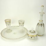 Five (5) Pieces Antique Opaline Glass Tabletop Items. Includes a round tray 12-1/2" dia (small