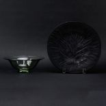 Lalique Black Glass "Algues/Tree of Life" Plate and a Sinclair glass bowl. The plate with Lalique