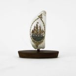 Robert Spring Whales Tooth Scrimshaw Depicting a Masted Sailing Ship. Signed and dated R. Spring '