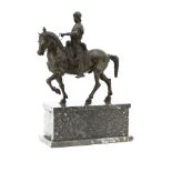 Vintage Bronze Sculpture on Marble Base "Soldier On Horseback" Unsigned. Good condition. Measures