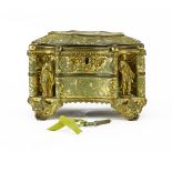 19th Century Tahan Paris French Gilt Bronze Jewelry Casket. All four corners feature finely cast
