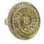 Approx. 4.18 Multi Color Round Brilliant Cut Diamond and 18 Karat Yellow Gold Ring. Signed 18K. Very