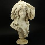 19/20th Century Polished Alabaster "Beauty with Lace-trimmed Hat". Signed A. Cipriani. Restoration