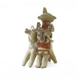Pre Colombian Peru Recuay Llama and Shepard Figure. Unsigned. Good condition. Measures 6-3/4" H, 3-