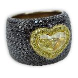 GIA Certified 1.19 Carat Heart Shape Fancy Intense Yellow Diamond and 18 Karat Yellow Gold Ring