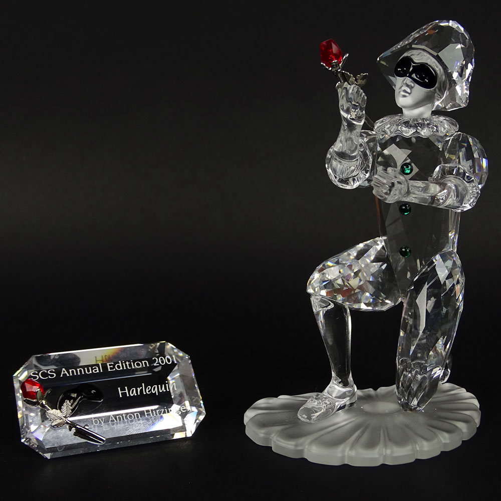 Swarovski Crystal Harlequin "Masquerade" Clown and crystal plaque. Very Good Condition. Measures