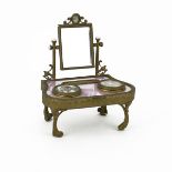 Vintage French Bronze and Guilloche Enameled Miniature Ladies Desk. Two hinged round boxes, one with