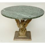 Mid 20th Century Carved and Gilt Wood Figural Eagle Table Base with Green Marble Top. Unsigned.