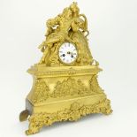 19th Century French Empire Style Gilt Bronze Figural Clock. Works stamped. One hand missing, minor