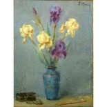 Attributed to: Louis Morin, French (1855-1938) Oil on Canvas, "Still Life with Iris". Signed upper