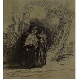 after: Rembrandt van Rijn (DUTCH, 1606-1669) Antique etching "The Spanish Gypsy, Preciosa"