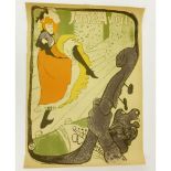 Henri de Toulouse-Lautrec, French (1864-1901) Color lithograph "Jane Avril". Toning, creasing, small
