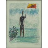 Marino Marini (1901-1980) Color Lithograph "Figure with Flag" Signed in Pencil Lower Right Marino.