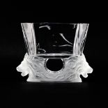 Lalique Crystal "Venise" Lion Vase. Etched signature and remnants of original Made In France