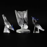 Lot of Three (3) Lalique Crystal Bird Figurines. Includes: nose up "Pimlico" 4-1/2" H, nose down "