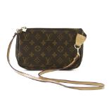 Vintage Louis Vuitton Monogram Canvas Shoulder Clutch. Signed. Good condition, slightly soiled