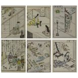 Lot of Six (6) Antique Japanese Wood Block Prints. Each with artists name and date