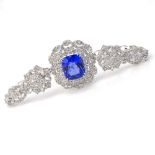 AIG Certified 5.57 Carat Cushion Mixed Cut Tanzanite, 4.08 Carat Round Brilliant and Baguette Cut