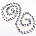 Approx. 65.0 Carat Oval Cut Sapphire and 18 Karat Yellow Gold 52" Necklace. Sapphires with good