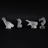 Collection of Four Vintage Lalique Crystal Figurines. Including two Sparrow figures, a Fish figure