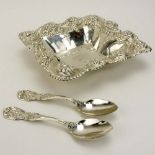 Antique Durgin Sterling Silver Chased Square Bowl And Two Reed & Barton Francis I Teaspoons. Good