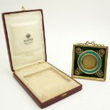 Early 20th Century Russian Nephrite Jade, Guilloche Enamel and 88 Silver Picture Frame with Rose Cut