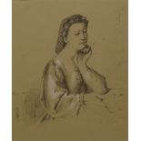 Thomas Sully, American (1783-1872) Pencil and chalk on paper. "Portrait of a Young Woman" Signed