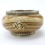 Early 20th Century Russian 88 Silver Mounted Banded Agate Salt. Stamped Faberge, I.P. and 88
