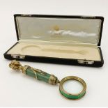Early 20th Century Russian Gilt 88 Silver Mounted Nephrite Jade and Guilloche Enamel Magnifying